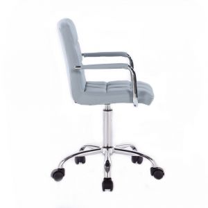 Kosmetická židle VERONA na stříbrné podstavě s kolečky - šedá 