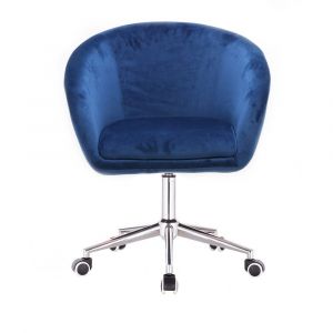 Židle VENICE VELUR na stříbrné podstavě s kolečky - modrá