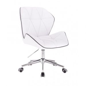 Kosmetická židle MILANO MAX na stříbrné podstavě s kolečky - bílá