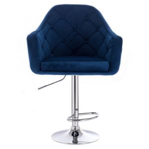 Barová židle ANDORA VELUR  na stříbrném talíři - modrá