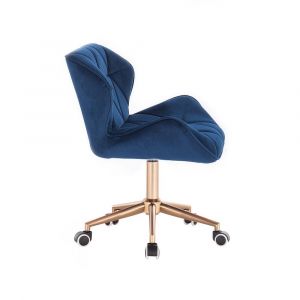Kosmetická židle MILANO VELUR na zlaté podstavě s kolečky - modrá