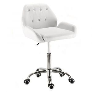 Židle LION na stříbrné podstavě s kolečky - bílá