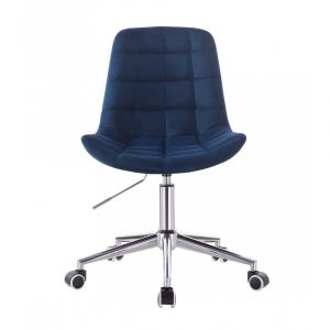 Židle PARIS VELUR na stříbrné podstavě s kolečky - modrá