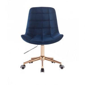 Kosmetická židle PARIS VELUR na zlaté podstavě s kolečky - modrá
