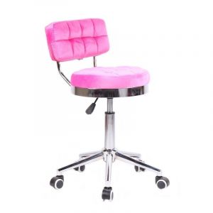 Kosmetická židle VIGO VELUR na stříbrné základně s kolečky - světle růžová