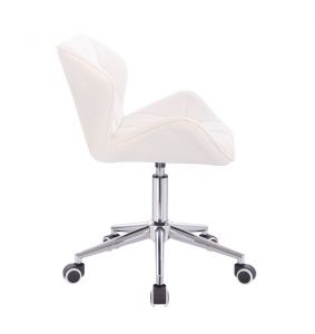 Židle MILANO VELUR na stříbrné podstavě s kolečky - bílá