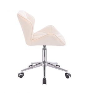 Kosmetická židle MILANO VELUR na stříbrné podstavě s kolečky - krémová
