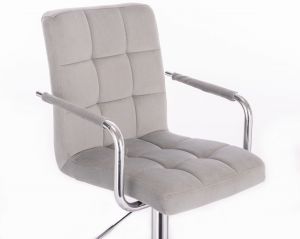 Kosmetická židle VERONA VELUR na černé podstavě s kolečky - světle šedá