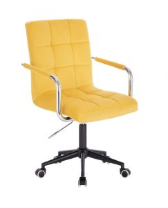 Kosmetická židle VERONA VELUR na černé podstavě s kolečky - žlutá