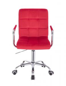 Kosmetická židle VERONA VELUR na stříbrné podstavě s kolečky - červená