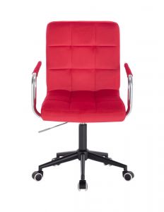 Židle VERONA VELUR na černé podstavě s kolečky - červená