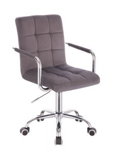  Židle VERONA VELUR na stříbrné podstavě s kolečky - tmavě šedá