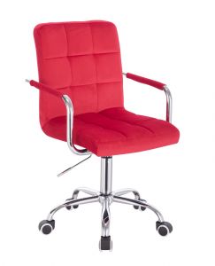 Židle VERONA VELUR na stříbrné podstavě s kolečky - červená