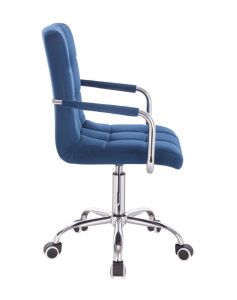  Židle VERONA VELUR na stříbrné podstavě s kolečky - modrá