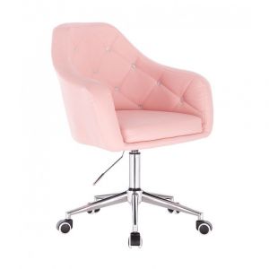 Kosmetická židle ROMA na stříbrné podstavě s kolečky - růžová