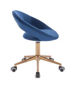 Židle NAPOLI VELUR na zlaté podstavě s kolečky - modrá