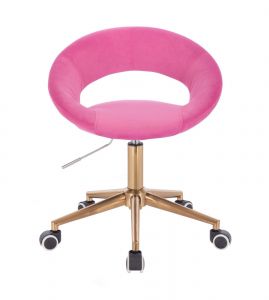 Židle NAPOLI VELUR na zlaté podstavě s kolečky - růžová