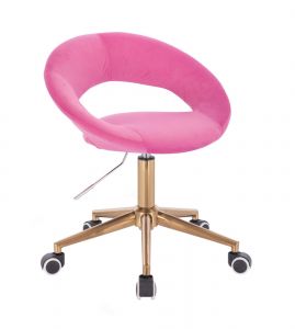 Židle NAPOLI VELUR na zlaté podstavě s kolečky - růžová