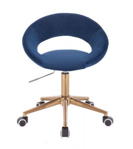 Kosmetická židle NAPOLI VELUR na zlaté podstavě s kolečky - modrá
