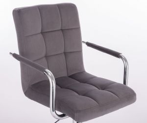 Barová židle VERONA VELUR na stříbrném talíři - tmavě šedá