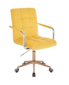 Židle VERONA VELUR na zlaté podstavě s kolečky - žlutá