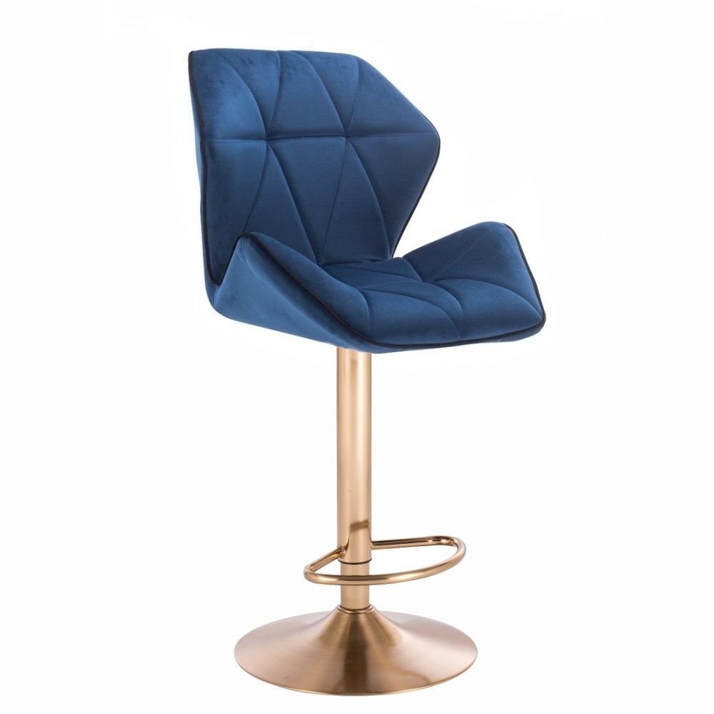 Barová židle MILANO MAX VELUR na zlatém talíři - modrá