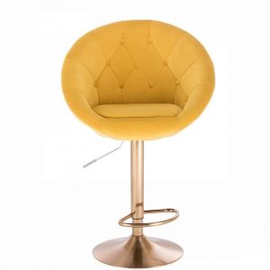Barová židle VERA VELUR na zlatém talíři - žlutá