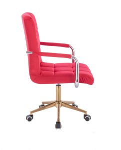 Kosmetická židle VERONA VELUR na zlaté podstavě s kolečky - červená