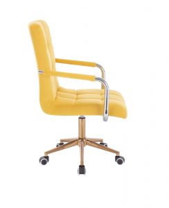 Kosmetická židle VERONA VELUR na zlaté podstavě s kolečky - žlutá