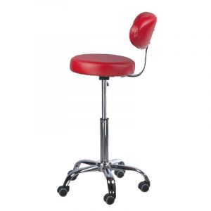 Kosmetická židle BERN s opěrátkem na stříbrné podstavě s kolečky - červená