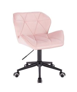  Židle MILANO VELUR na černé podstavě s kolečky - světle růžová