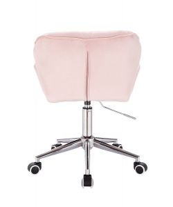 Kosmetická židle MILANO VELUR na stříbrné podstavě s kolečky - světle růžová