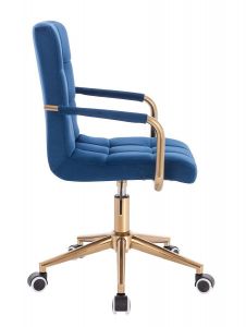 Židle VERONA GOLD VELUR na zlaté podstavě s kolečky - modrá