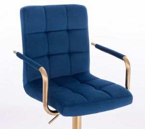 Židle VERONA GOLD VELUR na zlaté podstavě s kolečky - modrá