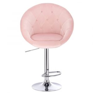 Barová židle VERA VELUR na stříbrném talíři - světle růžová