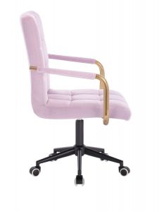 Kosmetická židle VERONA GOLD VELUR na černé podstavě s kolečky - levandule