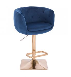 Barová židle MONTANA  VELUR na zlaté hranaté podstavě - modrá