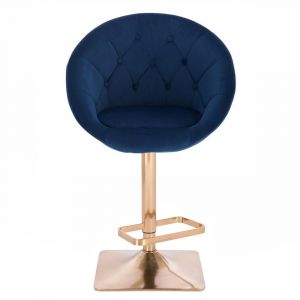 Barová židle VERA VELUR na zlaté hranaté podstavě - modrá