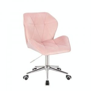 Židle MILANO MAX VELUR na stříbrné podstavě s kolečky - světle růžová