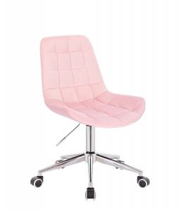 Židle PARIS VELUR na stříbrné podstavě s kolečky - světle růžová