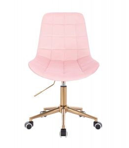 Židle PARIS VELUR na zlaté podstavě s kolečky - světle růžová