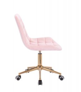 Židle PARIS VELUR na zlaté podstavě s kolečky - světle růžová