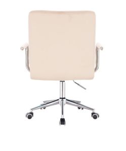 Kosmetická židle VERONA VELUR na stříbrné podstavě s kolečky - krémová