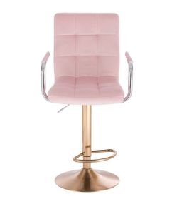 Barová židle VERONA VELUR na zlatém talíři -  růžová