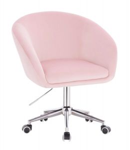 Židle VENICE VELUR na stříbrné podstavě s kolečky - růžová