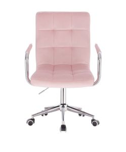 Židle VERONA VELUR na stříbrné podstavě s kolečky - růžová