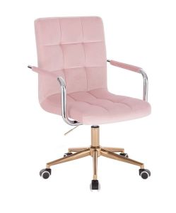 Židle VERONA VELUR na zlaté podstavě s kolečky - růžová