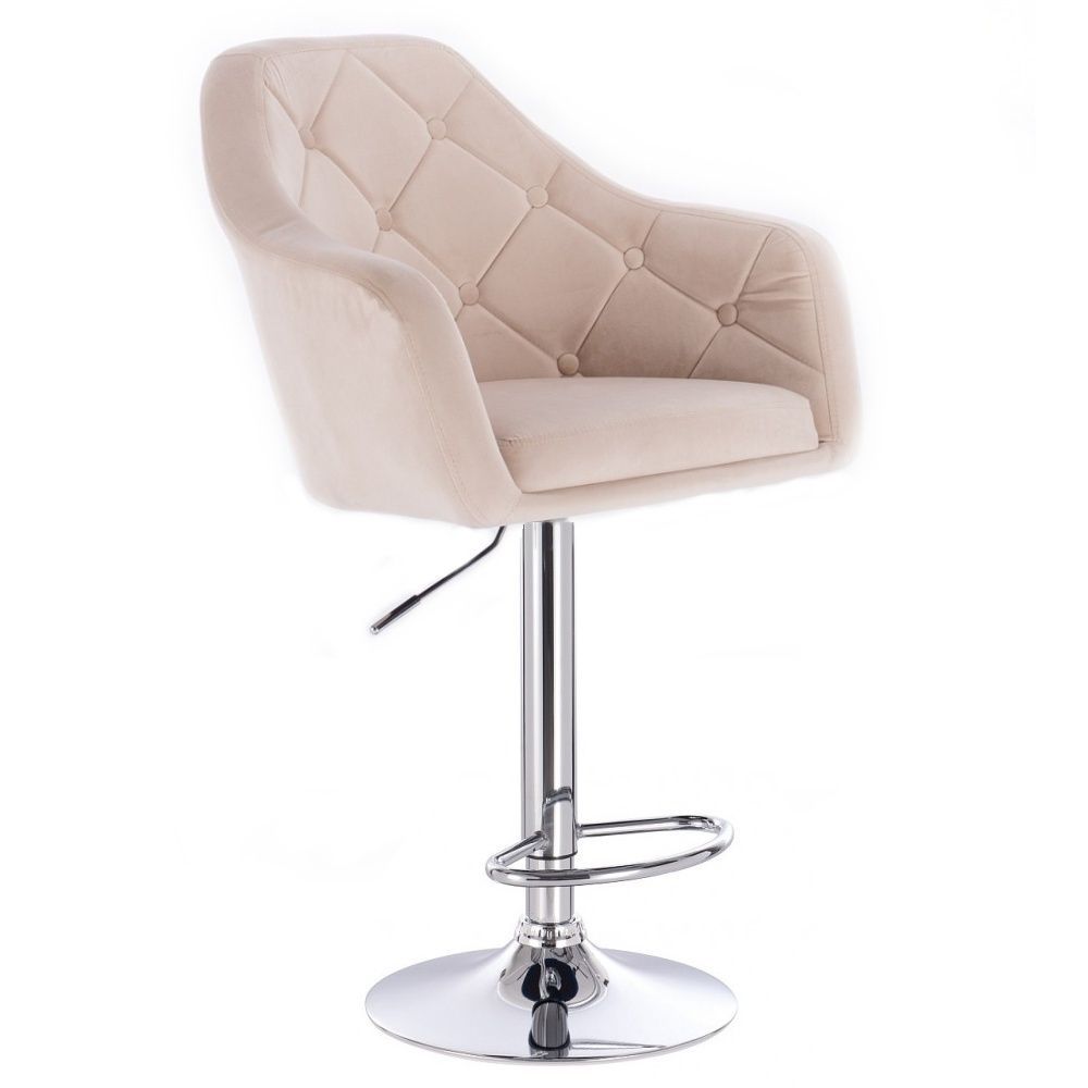 Barová židle ANDORA VELUR na stříbrné kulaté podstavě - krémová