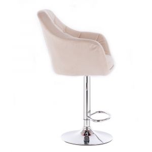 Barová židle ANDORA VELUR na stříbrné kulaté podstavě - krémová